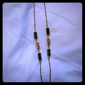 Gold and Green Long Necklace
